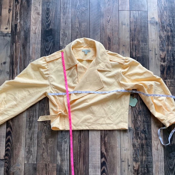 RYEGRASS Lightweight Twill Yellow Cropped Moto Jacket Size Large - Picture 6 of 12